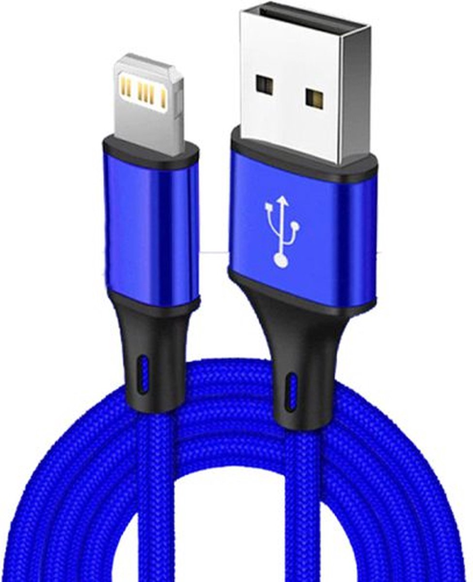 Nylon USB Kabel - 8-pin naar USB-A - 0,25m - Blauw