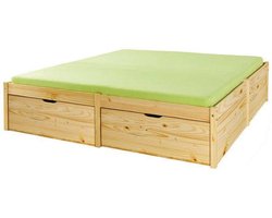 Bed Lausanne 180x200cm - natuur - Interlink - Tweepersoons bedkader - Bruin - Hout Tweepersoons Normaal bed