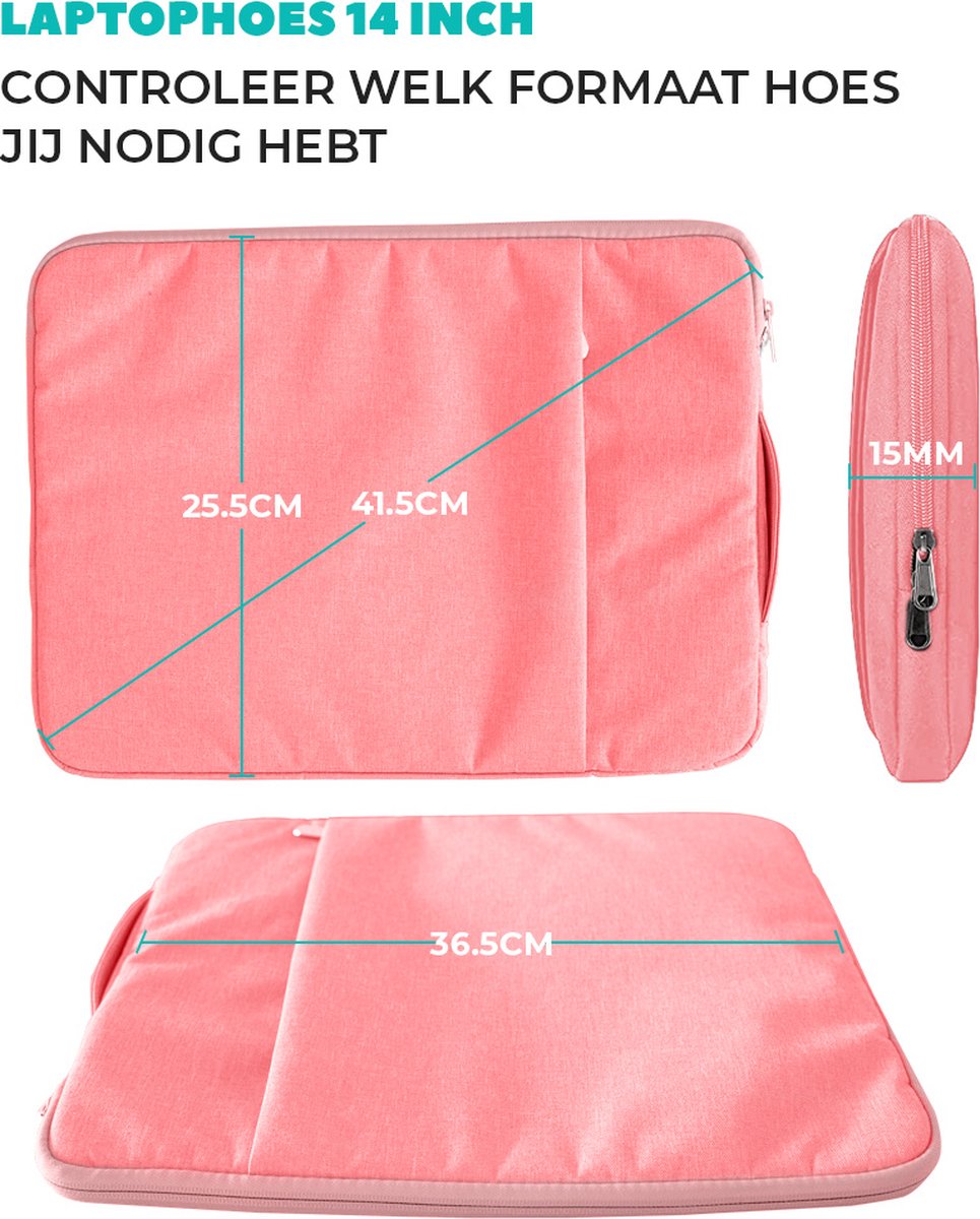 Laptophoes 14-15,6 inch waterafstotend krasbestendig soft velvet binnenkant dun lichtgewicht roze Coverzs luxe - Afbeelding 2