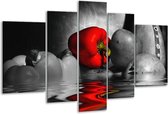 Glasschilderij Paprika - Rood, Grijs, Zwart - 170x100cm 5Luik - Foto Op Glas - Geen Acrylglas Schilderij - 6000+ Glasschilderijen Collectie - Wanddecoratie
