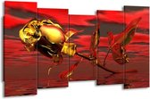 GroepArt - Canvas Schilderij - Roos - Rood, Goud, Geel - 150x80cm 5Luik- Groot Collectie Schilderijen Op Canvas En Wanddecoraties