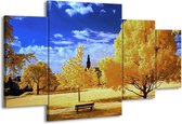 GroepArt - Schilderij -  Natuur - Geel, Blauw, Wit - 160x90cm 4Luik - Schilderij Op Canvas - Foto Op Canvas