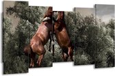GroepArt - Canvas Schilderij - Paarden - Bruin, Grijs - 150x80cm 5Luik- Groot Collectie Schilderijen Op Canvas En Wanddecoraties