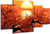 GroepArt - Schilderij -  Natuur - Oranje, Geel, Zwart - 160x90cm 4Luik - Schilderij Op Canvas - Foto Op Canvas