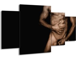 GroepArt - Schilderij -  Lichaam - Zwart, Sepia - 160x90cm 4Luik - Schilderij Op Canvas - Foto Op Canvas