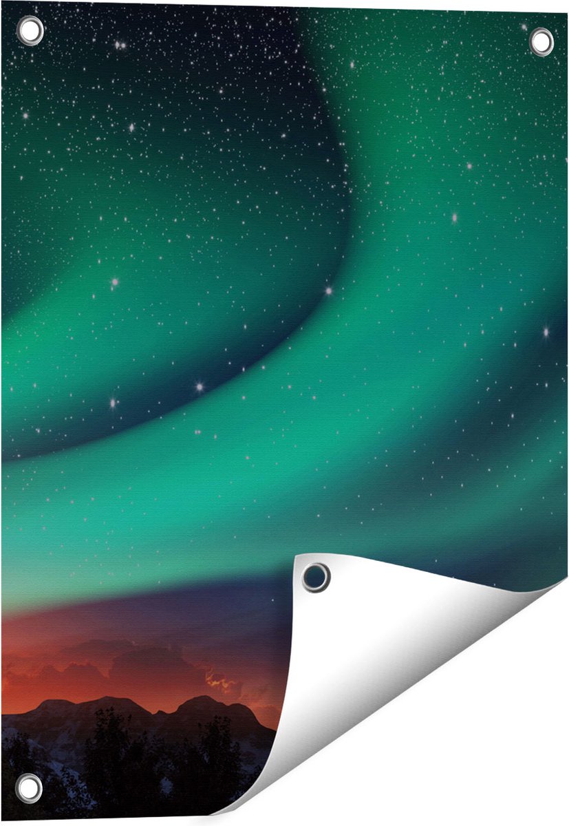 Gards Tuinposter Noorderlicht in de Bergen - 40x50 cm - Tuindoek - Tuindecoratie - Wanddecoratie buiten - Tuinschilderij Multikleur