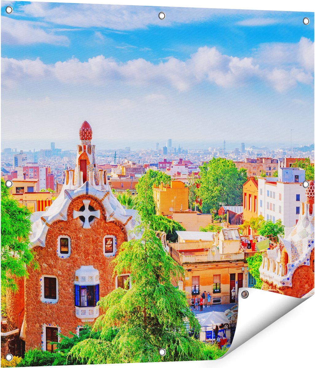 Gards Tuinposter Park G�ell in Barcelona - Kleurrijk - 80x80 cm - Tuindoek - Tuindecoratie - Wanddecoratie buiten - Tuinschilderij Multikleur