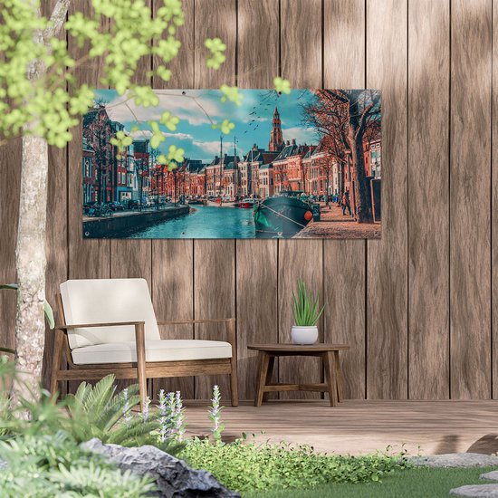 Gards Affiche de jardin Canal à Groningue - 140x70 cm - Toile de jardin - Décoration de jardin - Décoration murale extérieur - Peinture de jardin