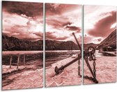 GroepArt - Schilderij -  Anker - Bruin, Rood - 120x80cm 3Luik - 6000+ Schilderijen 0p Canvas Art Collectie