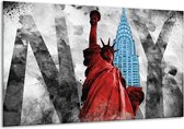 Schilderij Op Canvas New York, Vrijheidsbeeld - Rood, Grijs, Blauw - 120x70cm 1Luik - Foto Op Canvas - GroepArt 6000+ Schilderijen 0p Canvas Art Collectie - Wanddecoratie - Woonkamer - Slaapkamer - Canvas Print