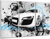 GroepArt - Schilderij -  Auto, Audi - Wit, Blauw, Zwart - 120x80cm 3Luik - 6000+ Schilderijen 0p Canvas Art Collectie