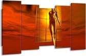 GroepArt - Canvas Schilderij - Abstract - Goud, Rood, Geel - 150x80cm 5Luik- Groot Collectie Schilderijen Op Canvas En Wanddecoraties