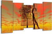GroepArt - Canvas Schilderij - Abstract - Grijs, Rood, Geel - 150x80cm 5Luik- Groot Collectie Schilderijen Op Canvas En Wanddecoraties