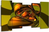 GroepArt - Canvas Schilderij - Abstract - Groen, Geel, Goud - 150x80cm 5Luik- Groot Collectie Schilderijen Op Canvas En Wanddecoraties