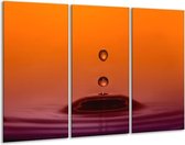 Glasschilderij Druppels - Bruin, Oranje, Zwart - 120x80cm 3Luik - Foto Op Glas - Geen Acrylglas Schilderij - GroepArt 6000+ Glas Art Collectie - Maatwerk Mogelijk