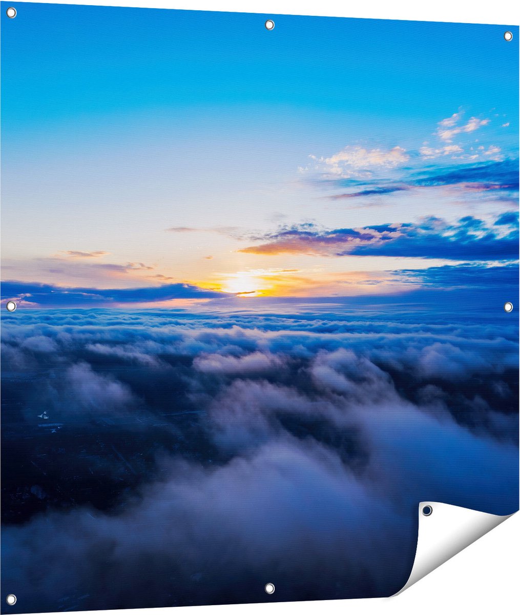 Gards Tuinposter Zonsondergang in de Wolken - 100x100 cm - Tuindoek - Tuindecoratie - Wanddecoratie buiten - Tuinschilderij Multikleur
