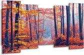 GroepArt - Canvas Schilderij - Bos, Herfst - Oranje, Bruin, Grijs - 150x80cm 5Luik- Groot Collectie Schilderijen Op Canvas En Wanddecoraties