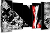 GroepArt - Canvas Schilderij - Vrouw, Kunst - Rood, Zwart, Grijs - 150x80cm 5Luik- Groot Collectie Schilderijen Op Canvas En Wanddecoraties