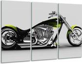 GroepArt - Schilderij -  Motor - Grijs, Zwart, Groen - 120x80cm 3Luik - 6000+ Schilderijen 0p Canvas Art Collectie