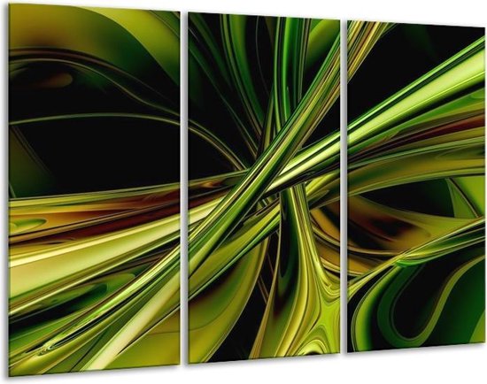 GroepArt - Schilderij -  Abstract - Groen, Zwart, Geel - 120x80cm 3Luik - 6000+ Schilderijen 0p Canvas Art Collectie