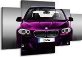 GroepArt - Schilderij -  BMW - Paars, Grijs, Zwart - 160x90cm 4Luik - Schilderij Op Canvas - Foto Op Canvas
