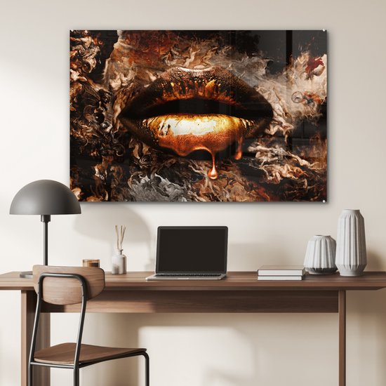Peinture sur Verre - Or - Lèvres - Art - 120x80 cm - Peintures sur Verre Peintures - Photo sur Glas