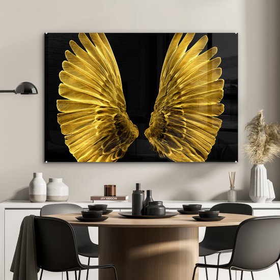 Peinture sur Verre - Ailes Dorées sur Fond Noir - 120x80 cm - Peintures sur Verre Peintures - Photo sur Glas