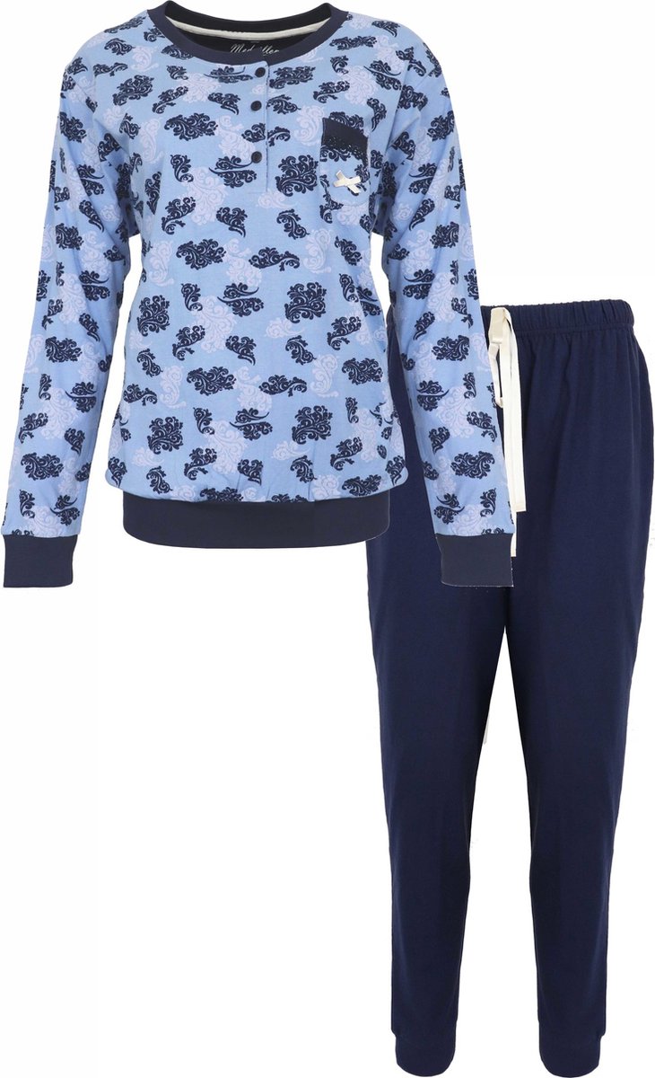 Medaillon Dames Pyjama - Katoen - Polo Sluiting - Blauw