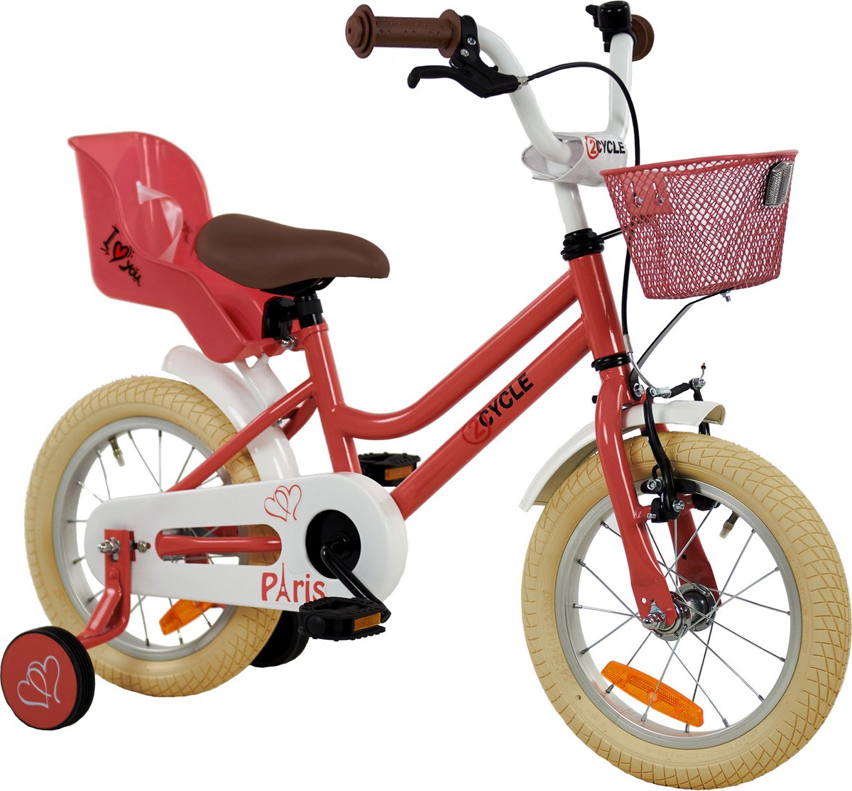 2Cycle Paris - Kinderfiets - 14 inch - Roze-Wit - met Poppenzitje 2 Cycle Zeemeermin - Kinderfiets - 14 inch - Meisjesfiets - 14 inch fiets