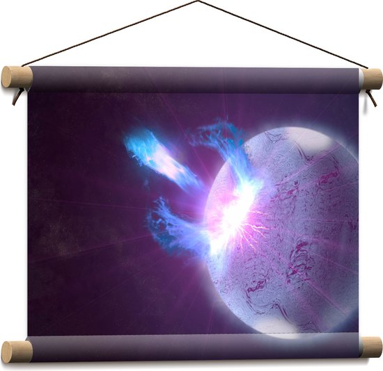 Textielposter - Blauwe Meteoriet Landend op Planeet - 40x30 cm Foto op Textiel