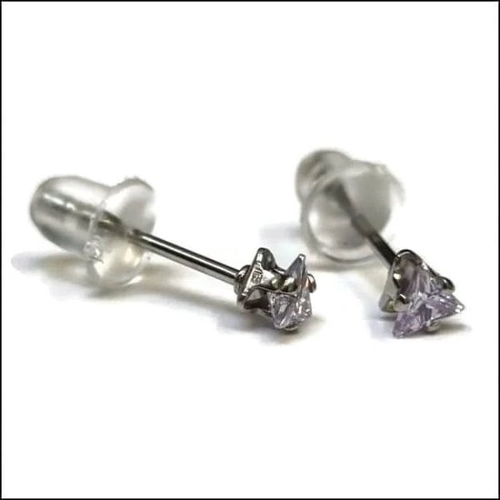 Aramat jewels ® - Zirkonia zweerknopjes driehoek 3mm oorbellen lila chirurgisch staal