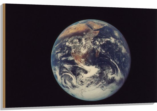 Hout - Vooraanzicht van de Aarde - 120x80 cm - 9 mm dik - Foto op Hout (Met Ophangsysteem)