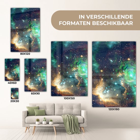 Peinture sur Verre - Espace - Vert - Jaune - 40x60 cm - Peintures sur Verre Peintures - Photo sur Glas