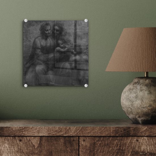 MuchoWow® Peinture sur Verre - Marie avec Enfant et Sainte Anne - Leonardo de Vinci - 20x20 cm - Peintures sur Verre Acrylique - Photo sur Glas