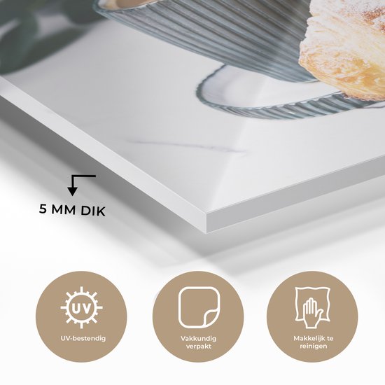 MuchoWow® Peinture sur verre 90x60 cm - Peinture sur verre acrylique - Croissant avec une tasse de café - Photo sur verre - Peintures