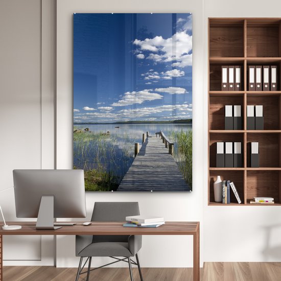 ® Glasschilderij 100x150 cm - Schilderij acrylglas - Korte steiger in Finland - Foto op glas - Muurdecoratie woonkamer - Wanddecoratie slaapkamer - Schilderijen