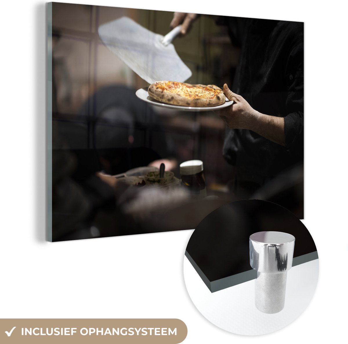 ® Glasschilderij 60x40 cm - Schilderij acrylglas - Pizza uit de oven - Foto op glas - Muur