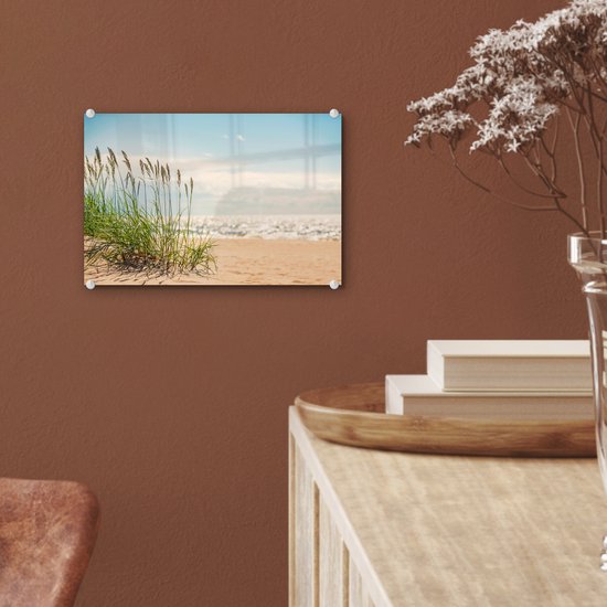 Peinture sur verre MuchoWow® - Brins d'herbe dans les dunes - 30x20 cm - Peintures sur verre acrylique - Photo sur Glas