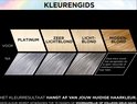 Kleurengids toont voor-en-na resultaten van haarverf op platina, zeer lichtblond, lichtblond en middenblond haar.