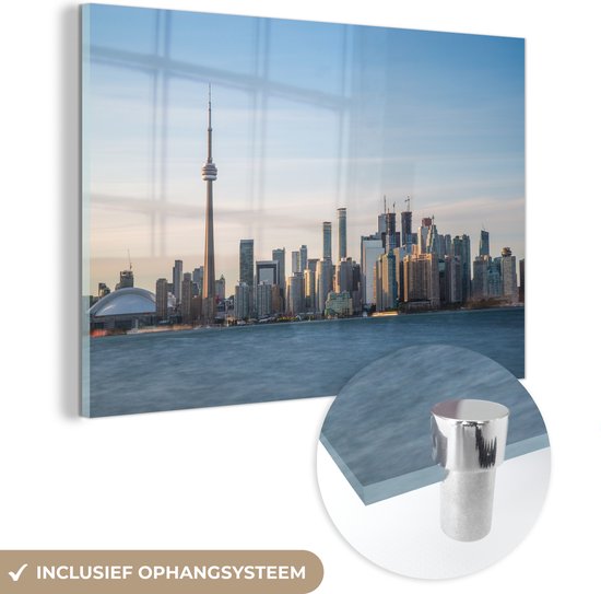 MuchoWow® Glasschilderij 180x120 cm - Schilderij acrylglas - Skyline van Toronto met de CN Tower in Canada - Foto op glas - Schilderijen