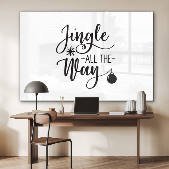MuchoWow® Peinture sur verre 180x120 cm - Peinture sur verre acrylique - Citation de Noël "Jingle all the way" avec fond blanc - Photo sur verre - Peintures