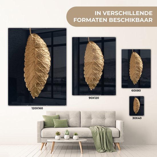 MuchoWow® Peinture sur verre 30x40 cm - Peinture sur verre acrylique - Feuilles - Zwart - Or - Luxe - Nature - Photo sur verre - Peintures