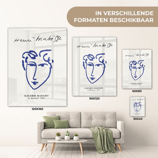MuchoWow® Peinture sur verre 120x160 cm - Peinture sur verre acrylique - Henri Matisse - Maîtres anciens - Portrait - Blauw - Photo sur verre - Peintures