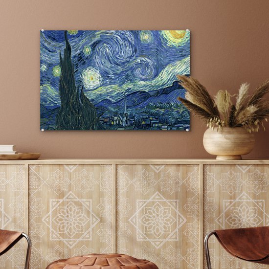 MuchoWow® Peinture sur Verre - Nuit Étoilée - Peinture - Maîtres Anciens - Vincent van Gogh - 60x40 cm - Peintures sur Verre Acrylique - Photo sur Glas