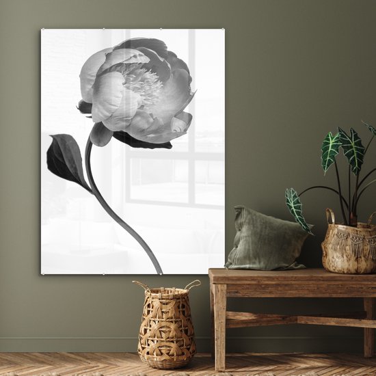 Peinture sur verre - Pivoine - noir et blanc - 90x120 cm - Peintures sur Verre Peintures - Photo sur Glas