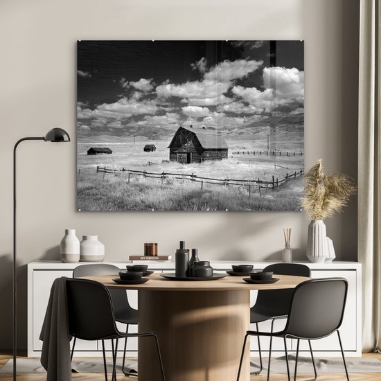 Peinture sur Verre - Amérique - Zwart - Wit - Grange - 120x90 cm - Peintures sur Verre Peintures - Photo sur Glas