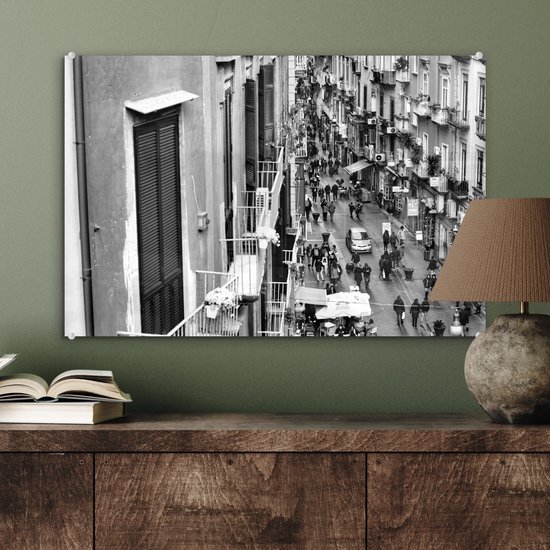 MuchoWow® Peinture sur Verre - Naples d'en haut - noir et blanc - 60x40 cm - Peintures sur Verre Acrylique - Photo sur Glas