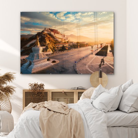 Impressionnant coucher de soleil au Palais du Potala Plexiglas 180x120 cm - Tirage photo sur Glas (décoration murale plexiglas) XXL / Groot format!