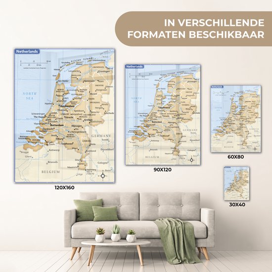 MuchoWow® Glasschilderij 30x40 cm - Schilderij acrylglas - Bruine kaart van Nederland - Foto op glas - Schilderijen