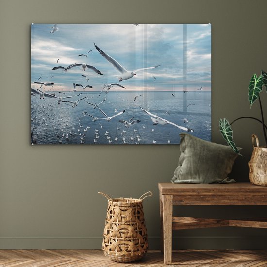 MuchoWow® Peinture sur Verre - Gros Plan Volée de Mouettes - 120x80 cm - Peintures sur Verre Peintures - Photo sur Glas